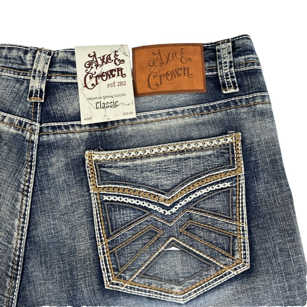 New Mens Axe & Crown Thick Stitch Denim Jean Shorts Size 36 Chrome Classic NWT - Picture 2 of 8